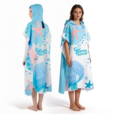 Hooded Beach Changing Towel Poncho Robe For Adults