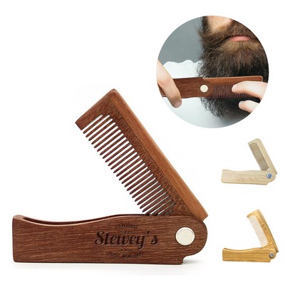 Anti-Static Wooden Portable Folding Beard Comb