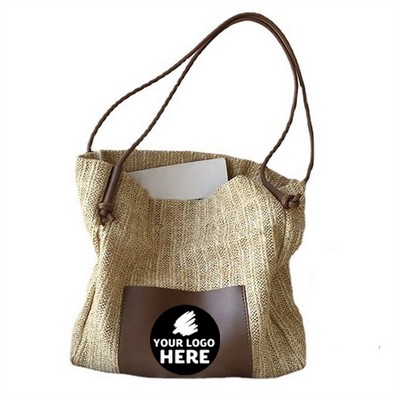 Chic Straw Tote With Leather Accents