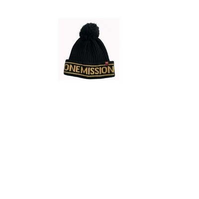 Custom Made Pom Pom Striped Knitted Cuffed Beanie