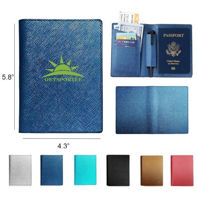 Diamond-Textured Leather Passport Holder Wallet with RFID