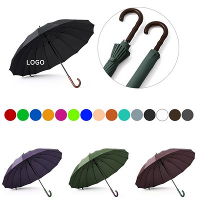 16 Ribs Wooden Handle Automatic Umbrella