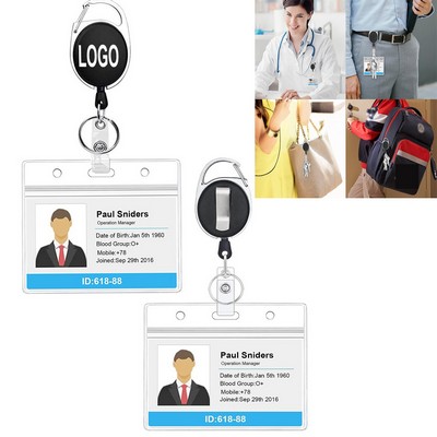 Retractable Badge Reel with Horizontal PVC Name Badge ID Card Holders