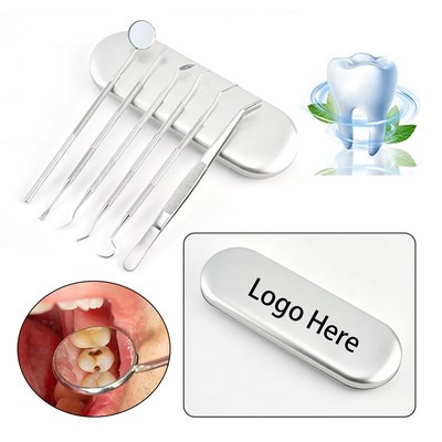 Pro Stainless Steel Dental Kit 6Pcs Metal Case