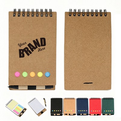 Recycled Kraft Spiral Notebook with Sticky Notes & Pen