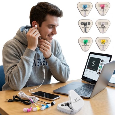 3.5mm Wired Earbuds in Triangular Protective Travel Case