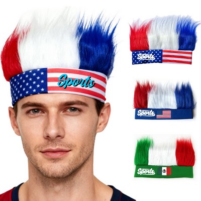 Word Cup Football Fans Flag Patriotic Wig Hat