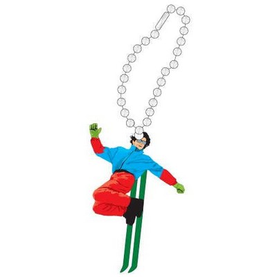 Skier Promotional Key Chain w/ Black Back (2 Square Inch)