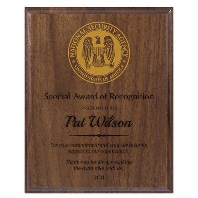 Standard Solid Walnut Laser Plaque w/ Foil Highlights (7"x9")
