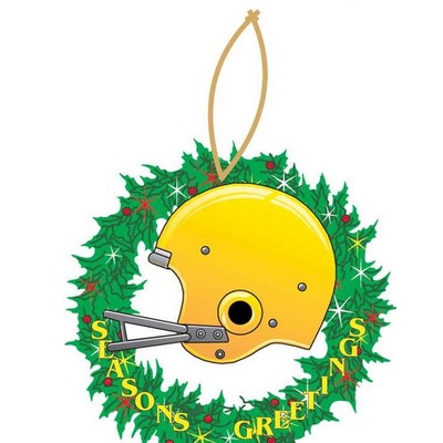 Football Helmet & Wreath Ornament w/ Clear Mirrored Back (6 Square Inch)