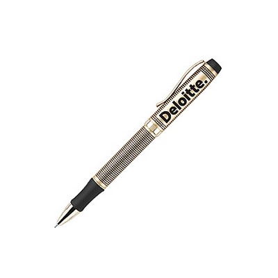 Lofty Satin Gold Ballpoint Pen w/ Grid Pattern Barrel