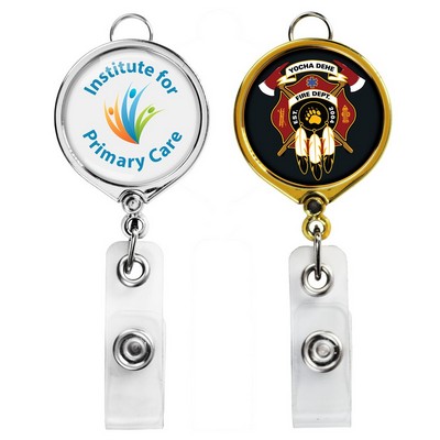 Metallic Finish Round Large Face Retractable Badge Reel