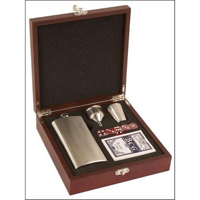 7 Ounce Flask Gift Set in Rosewood Case - Laser Engraved Plate