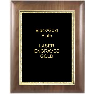 Walnut Elliptical Edge Square Corner 9" x 12" Plaque - W/ 7" x 10" Black/Gold Florentine Plate