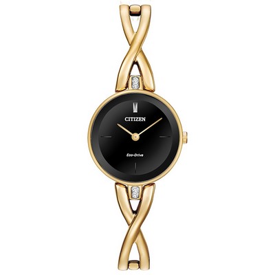 Citizen® Ladies' Eco-Drive Gold Tone Bangle Watch w/Round Black Dial