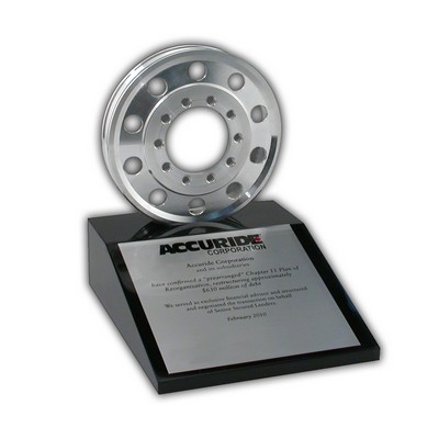 4" Aluminum Wheel Lucite® Embedment Award on Wedge Base