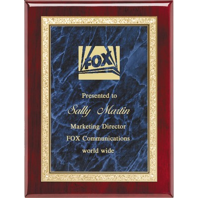 Rosewood Piano Finish Plaque with Blue Plate, 8 x 10"