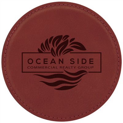 4" Round Rose Laserable Leatherette Coaster