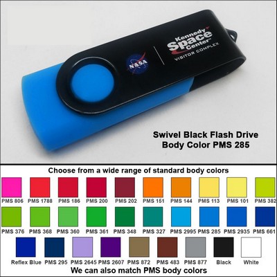 Swivel Black Flash Drive - 512 MB Memory - Body PMS 285