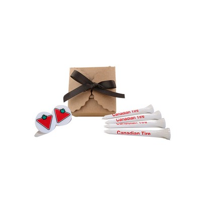 Natural Square Box w/ 15 Golf Tees + 2 Markers