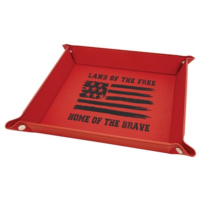 Snap Up Tray, Red Faux Leather, 9 x 9"