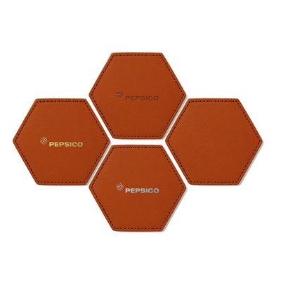 Hexagon Coasters (Set of 4) | Full Grain Leather | Made in USA