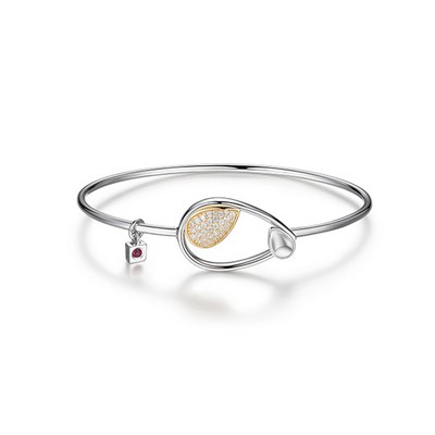 ELLE "Moon Shadow" Sterling Silver Pear Shape and Pave Cubic Zirconia Bangle - Silver and Gold