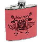 6 Oz. Pink Laserable Leatherette Stainless Steel Flask