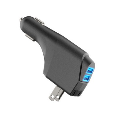 Dual Port USB Car + Wall Plug Charger w/LED