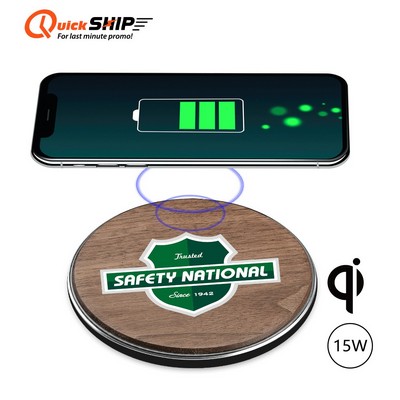 Chayes Walnut 15W Qi Wireless Charger with Custom Imprint