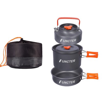 Aluminum Camping Cookware Set (a Folding Pot, Teapot and Pans in a Mesh Bag)
