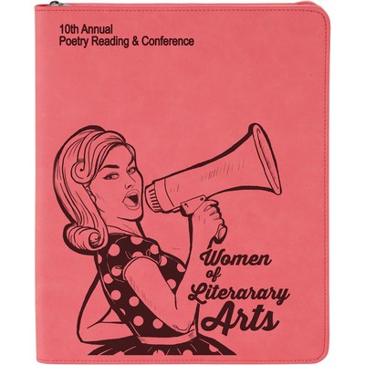 9 1/2" x 12" Pink with Zipper Leatherette Portfolio with Notepad