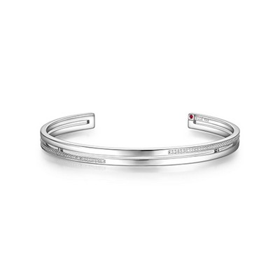 ELLE "Horizon" Filigree and Cubic Zirconia Cuff Bangle - Silver