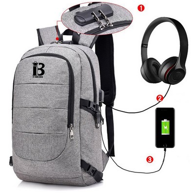 Polyester 15.6" Travel Laptop Backpack With Usb Charging Port