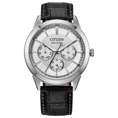 Citizen® Men's Rolan Leather Strap Watch w/Silver-Tone Dial