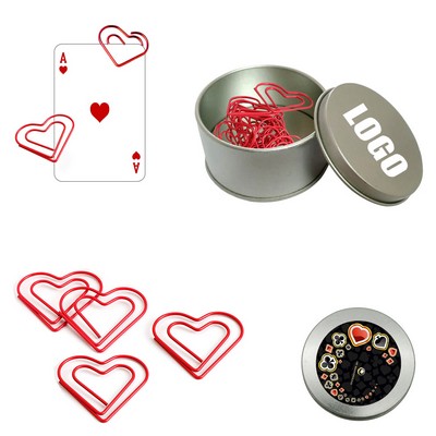 Heart Shaped Paper Clips In Tin Box