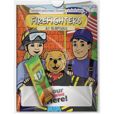 Combo Pack - "Firefighters in Uniform" Coloring Book & 4-Pack of Crayon in a Poly Bag
