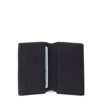 Tumi Nassau Double Gusseted Card Case- Black Embossed Leather