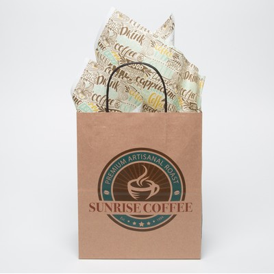 10.25" Natural Brown/Black Handle Shopper with Tissue Paper Bundle