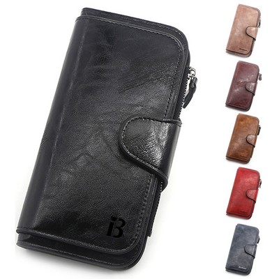 Women's Large Capacity Magnetic Button Pu Leather Wallet