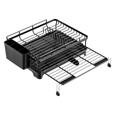 Retractable Wire Edge Dish Rack with Drain Tray