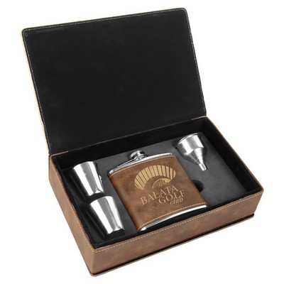 6 oz. Rustic/Gold Leatherette Flask Gift Set