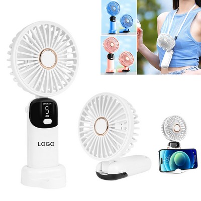 Multi-functional USB Rechargeable Desk Fan Mini Portable Handheld Fan with Digital Display