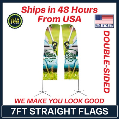 7' Double Sided Premium Straight Flag with Chrome X Base & Carry Bag - Made in the USA