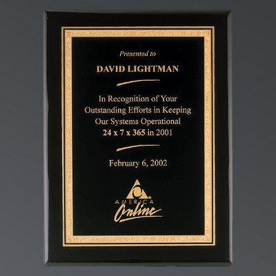 Ebony Piano Finish Rectangle, Black Brass, Filled Gold Florentine, Large (9"x12")