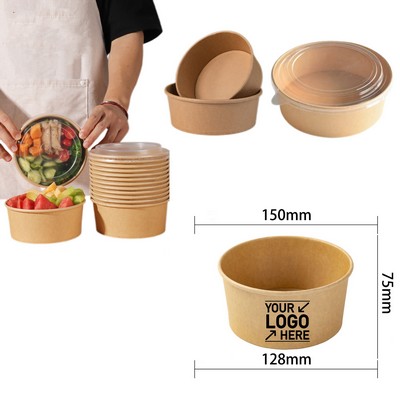34Oz Disposable Kraft Paper Salad Bowl With Pp Lid