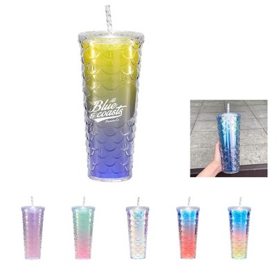 24oz Fish Scale Tumbler with Straw