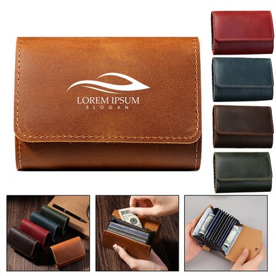 Genuine Crazy Horse Leather Accordion Card Holder Wallet