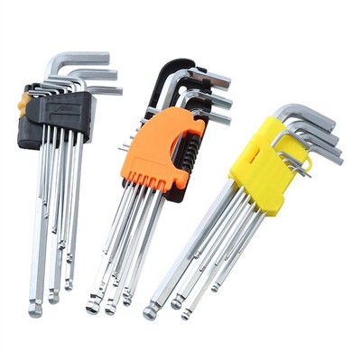 9-Piece Nickel-Plated Ball End & Flat Head L-Type Hex Key Wrench Set