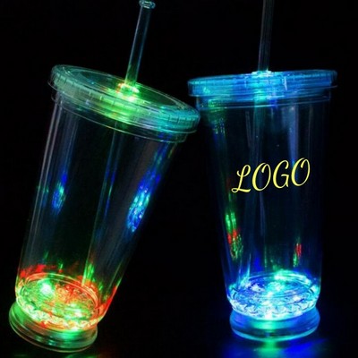 15oz Light Up LED Glow Party Tumbler Cups with Lid and Straw